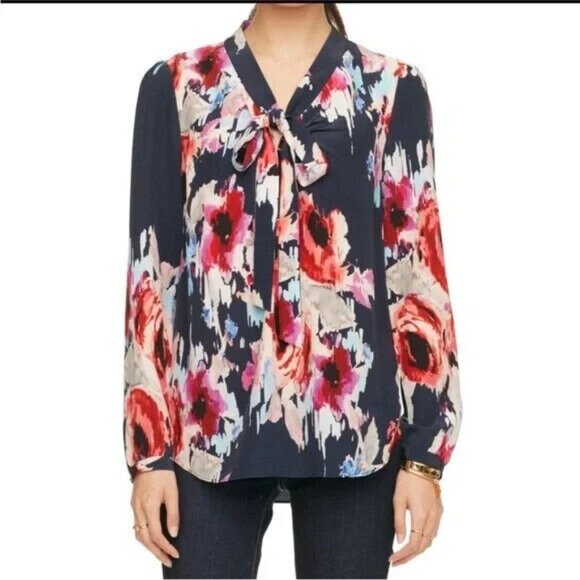 kate spade new york Tops - Kate Spade Reade Watercolor Floral Self Tie Silk Long Sleeve Blouse XSmall